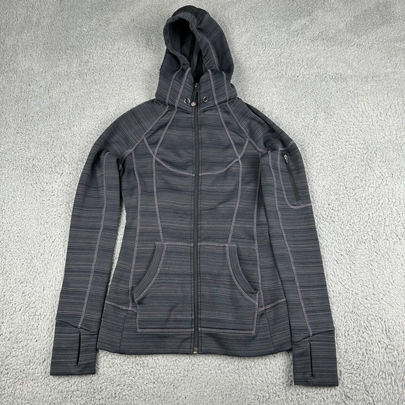 Athleta Tops - Athleta Striped Strength Hoodie Jacket Womens XXS Charcoal Gray #151598